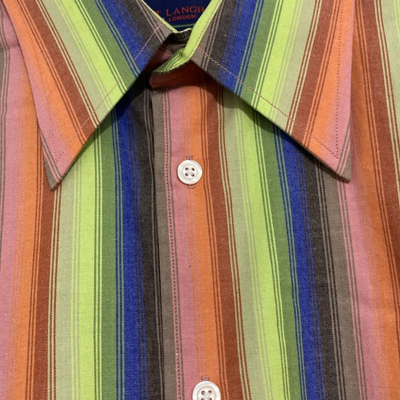 VINTAGE NAT LANGHAM LONDON Men’s Rainbow Stripe Shirt Size L/G (39A) - Picture 3 of 4